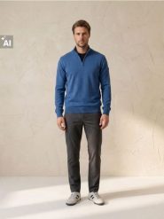 Bawełniany sweter half-zip - niebieski. Niebieskie swetry przez głowę męskie Sinsay, l, bez wzorów, z bawełny, bez kołnierzyka. Za 59.99 zł.