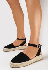 Czarne Espadryle na Płaskiej Plecionej Podeszwie z Paskiem Wokół Kostki Riolla. Czarne espadryle damskie Born2be, bez wzorów, boho, bez obcasa, na płaskiej podeszwie, bez zapięcia. Za 84.99 zł.