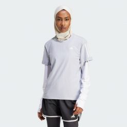 Koszulka Own The Run. Szare koszulki sportowe damskie Adidas, s, bez wzorów, z materiału, bez kołnierzyka, bez ramiączek, do biegania. Za 144.75 zł.