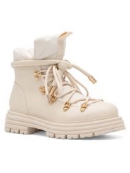 DeeZee Trzewiki LEDA WS6126-09 Beżowy. Brązowe botki damskie DeeZee, z materiału, bez obcasa, na płaskiej podeszwie, bez zapięcia. Za 99.99 zł.