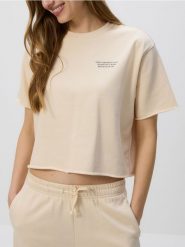 Bawełniany t-shirt - jasnożółty. Żółte t-shirty damskie Reserved, l, bez wzorów, z bawełny, bez kołnierzyka. W wyprzedaży za 45.99 zł.