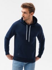 Bluza męska z kapturem BASIC - granatowa V3. Niebieskie bluzy męskie Ombre Clothing, m, bez wzorów, z bawełny, z kapturem. W wyprzedaży za 29.99 zł.