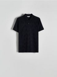 Koszulka polo regular ze wzorem - granatowy. Niebieskie koszulki polo męskie Reserved, l, bez wzorów, z bawełny, bez ramiączek. W wyprzedaży za 69.99 zł.