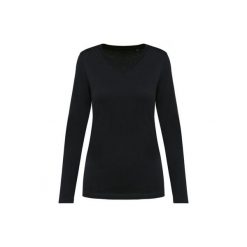 Damska koszulka z długim rękawem suprima v-neck Kariban Premium. Czarne t-shirty damskie KARIBAN, bez wzorów, z bawełny, bez kołnierzyka. Za 133.50 zł.