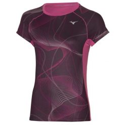 Koszulka do biegania damska Mizuno Aero Tee. Fioletowe koszulki sportowe damskie Mizuno, l, bez wzorów, z materiału, bez kołnierzyka, bez ramiączek, do biegania. Za 119.99 zł.