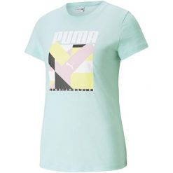 T-shirt z krótkim rękawem damski Puma INTL GRAPHIC. Niebieskie koszulki sportowe damskie Puma, s, bez wzorów, bez kołnierzyka, bez ramiączek, trekkingowe. W wyprzedaży za 85.15 zł.
