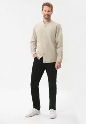 Koszula ze stójką, Slim Fit, K-LANGE. Brązowe koszule męskie Volcano, l, bez wzorów, z bawełny, klasyczne, bez kołnierzyka, bez ramiączek. Za 149.99 zł.