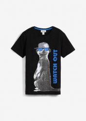 T-shirt z bawełną organiczną. Szare koszule dla chłopców bonprix, bez wzorów, z bawełny, bez kołnierzyka, bez ramiączek. Za 54.99 zł.