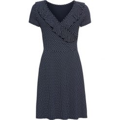 Sukienka dżersejowa w kropki, z falbaną bonprix ciemnoniebiesko-biały w kropki. Sukienki damskie marki bonprix. Za 89.99 zł.