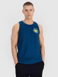 4F Tank top regular męski - zielony M. Niebieskie koszulki sportowe męskie 4f, m, bez wzorów, z bawełny, eleganckie, bez kołnierzyka. Za 49.99 zł.