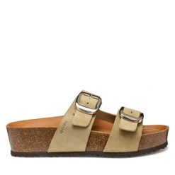 Klapki Geox. Brązowe klapki damskie Geox, bez wzorów, bez obcasa. Za 309.99 zł.