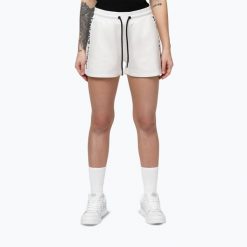 Spodenki damskie Pitbull Explory Tape. Białe szorty sportowe damskie PITBULL, l, z aplikacjami, z bawełny, na fitness i siłownię. Za 159.99 zł.