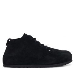 Trzewiki Birkenstock. Czarne botki damskie Birkenstock, bez obcasa, na płaskiej podeszwie, bez zapięcia. Za 849.99 zł.
