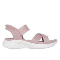 Sandały damskie SKECHERS Ultra Flex 3.0 Never Better. Czerwone klapki damskie Skechers, bez wzorów, bez obcasa, bez zapięcia. Za 259.99 zł.