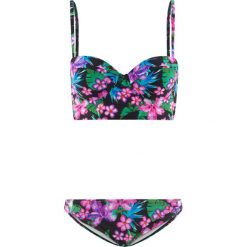 Bikini na fiszbinach (2 części) bonprix czarno-jasnoróżowo-turkusowy wzorzysty. Bikini damskie marki bonprix. Za 109.99 zł.