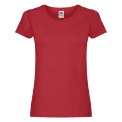 Oryginalna Bawełniana Koszulka Dla Kobiet. Czerwone koszulki sportowe damskie Fruit of the Loom, m, bez wzorów, z bawełny, sportowe, bez kołnierzyka. Za 33.99 zł.