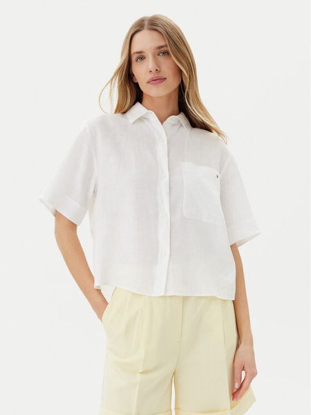 Tommy Hilfiger Koszula WW0WW44720 Biały Relaxed Fit. Białe bluzki damskie Tommy Hilfiger, bez wzorów, ze lnu, bez kołnierzyka, bez ramiączek. Za 279.99 zł.