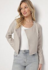 Beżowa Kurtka Ramoneska z Ozdobnymi Guzikami Sesiania. Brązowe kurtki damskie Born2be, m, bez wzorów, z jeansu, bez kaptura. Za 179.99 zł.