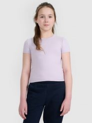 4F Crop top slim z nadrukiem dziewczęcy - fioletowy 158 (12-13 lat). Fioletowe t-shirty i topy dla dziewczynek 4f, bez wzorów, z bawełny, bez ramiączek. Za 39.99 zł.