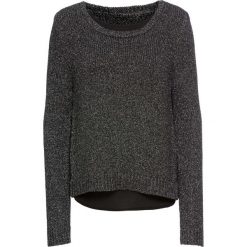 Sweter dzianinowy z szyfonową wstawką bonprix czarno-srebrny melanż. Swetry damskie marki bonprix. Za 59.99 zł.