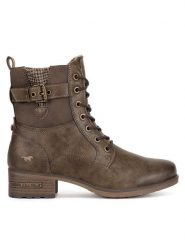 Mustang Botki 1229-521 Brązowy. Brązowe botki damskie Mustang, z materiału, bez obcasa, na płaskiej podeszwie, bez zapięcia. Za 359.99 zł.