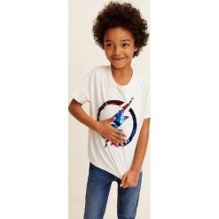 Mango Kids - T-shirt dziecięcy Heroes 104-152 cm. Białe t-shirty dla chłopców Mango Kids, z aplikacjami, z bawełny, bez ramiączek. W wyprzedaży za 29.90 zł.