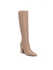 Nine West Kozaki SHARLEEZ 13196H Beżowy. Brązowe kozaki damskie Nine West, ze skóry, bez obcasa, na słupku. Za 329.99 zł.