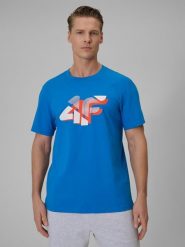 4F T-shirt regular z nadrukiem męski - niebieski M. Niebieskie t-shirty męskie 4f, m, bez wzorów, z bawełny, bez kołnierzyka. Za 59.99 zł.