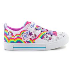 Buty Skechers Twinkle Toes S Lights Twinkle Sparks Jumpin Clouds 314809L-WMLT wielokolorowe. Białe buty sportowe dziewczęce bez wzorów, z materiału, bez zapięcia. Za 331.10 zł.