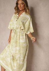 Zielona Sukienka Oversize z Wiskozą i Abstrakcyjnym Motywem Lunisana. Zielone sukienki dla dziewczynek Renee, bez wzorów, z jeansu, eleganckie, bez ramiączek. Za 59.99 zł.