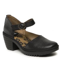 Półbuty Fly London. Czarne półbuty damskie Fly London, bez wzorów, bez obcasa, na obcasie, bez zapięcia. Za 309.99 zł.