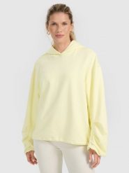 4F Bluza dresowa nierozpinana z kapturem damska - żółta XS. Żółte bluzy damskie 4f, xs, bez wzorów, z dresówki, z kapturem. W wyprzedaży za 149.99 zł.