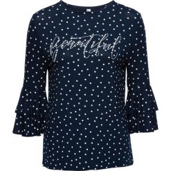 Shirt z wolantami bonprix ciemnoniebiesko-biały w kropki. Bluzki damskie bonprix. Za 37.99 zł.