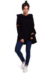 Czarna Asymetryczna Bluza Oversize z Kapturem. Czarne bluzki damskie MOE, l, bez wzorów, z bawełny, z kapturem. Za 253.90 zł.