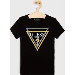 Guess Jeans - T-shirt dziecięcy 118-175 cm. Czarne t-shirty i topy dla dziewczynek Guess Jeans, z aplikacjami, z bawełny, bez ramiączek. Za 79.90 zł.