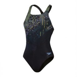 Damski kostium kąpielowy 1-częściowy Speedo Eco+M. Czarne kostiumy jednoczęściowe damskie Speedo, l, bez wzorów, z materiału, eleganckie, do pływania. Za 223.74 zł.