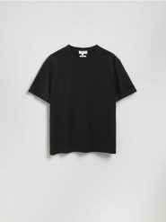 T-shirt regular z bawełną merceryzowaną - czarny. Czarne t-shirty męskie Reserved, l, bez wzorów, z bawełny, bez kołnierzyka. Za 99.99 zł.