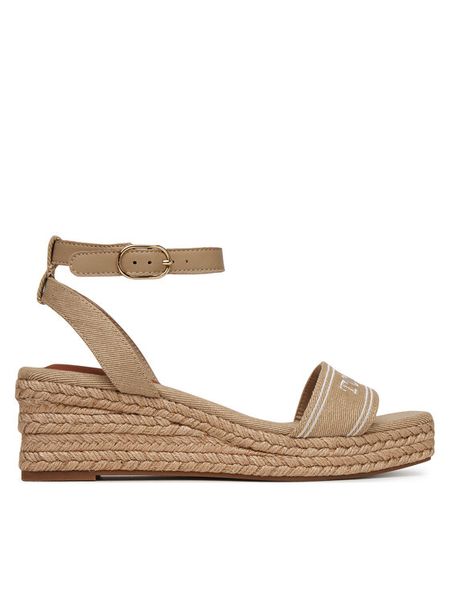 Tommy Hilfiger Espadryle Tommy Hilfiger Espad Mid Wedge FW0FW08805 Beżowy. Brązowe sandały damskie Tommy Hilfiger, bez wzorów, z materiału, bez obcasa, bez zapięcia. Za 259.99 zł.