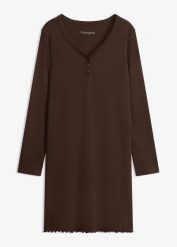 Koszula nocna z prążkowanego materiału zapinana na guziki. Brązowe koszule nocne damskie bonprix, bez wzorów, prążkowane, długie. Za 64.99 zł.