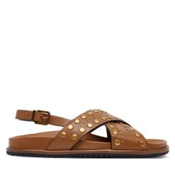 Sandały TWINSET. Brązowe sandały damskie Twinset, bez wzorów, bez obcasa, na płaskiej podeszwie, bez zapięcia. Za 689.99 zł.
