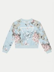 Guess Bluza J5RQ06 KA6R4 Błękitny Regular Fit. Niebieskie bluzy dla dziewczynek Guess, z aplikacjami, z bawełny, bez ramiączek, bez kaptura. Za 129.99 zł.