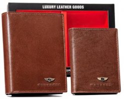 Zestaw prezentowy Peterson PTN SET3-N4-VT brązowy. Brązowe portfele męskie Peterson, bez wzorów, ze skóry. Za 145.99 zł.
