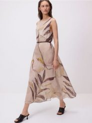 Sukienka midi z modalem - wielobarwny. Sukienki damskie Reserved, l, bez wzorów, z tkaniny, bez kołnierzyka, bez ramiączek, midi, rozkloszowane. W wyprzedaży za 139.99 zł.