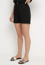 Czarne Klasyczne Szorty z Lnem z Gumką w Talii i Kieszeniami Filarenea. Czarne szorty damskie Born2be, l, bez wzorów, eleganckie. Za 49.99 zł.