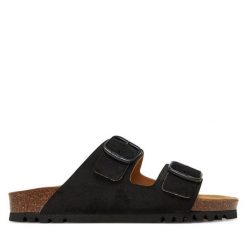 Klapki Scholl. Czarne klapki damskie Scholl, bez wzorów, bez obcasa. Za 249.99 zł.