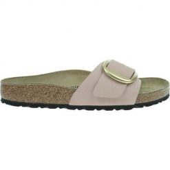 Klapki damskie Birkenstock Madrid Big Buckle. Czerwone klapki damskie Birkenstock, bez wzorów, z materiału, bez obcasa. Za 709.99 zł.