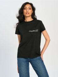 Koszulka z krótkim rękawem - czarny. Czarne t-shirty damskie Sinsay, l, bez wzorów, z bawełny, bez kołnierzyka. Za 17.99 zł.