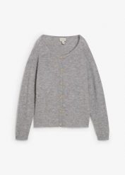 Sweter rozpinany z ciepłej mieszanki alpaki. Czerwone swetry damskie bonprix, bez wzorów, z wełny, eleganckie, bez kołnierzyka, bez ramiączek, bez kaptura. Za 299.99 zł.