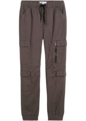 Spodnie bojówki chłopięce, z gumką w talii, regular fit, z czystej bawełny. Szare spodnie materiałowe dla chłopców bonprix, bez wzorów, z bawełny. Za 132.99 zł.