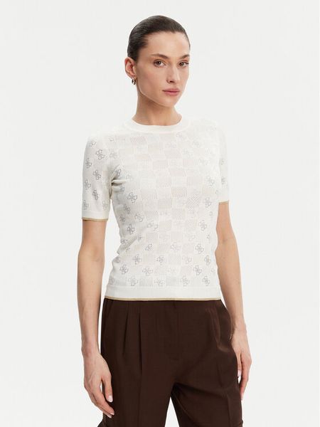 Guess Sweter W5GR20 Z3D60 Écru Regular Fit. Białe swetry damskie Guess, xs, z aplikacjami, z wiskozy, bez kołnierzyka, bez ramiączek, bez kaptura. Za 303.99 zł.